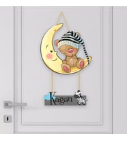 İsme Özel Bebek Odası Ahşap Kapı Süsü Ay