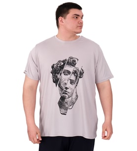 Mode XL Büyük Beden Erkek T-Shirt Bisiklet Yaka STATUE U25004 Gri