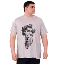 Mode XL Büyük Beden Erkek T-Shirt Bisiklet Yaka STATUE U25004 Gri