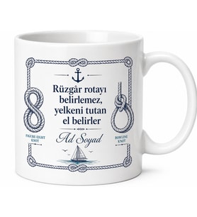 Denizci Düğüm Temalı Baskılı Kupa Bardak Denizci Hediye Porselen Mug