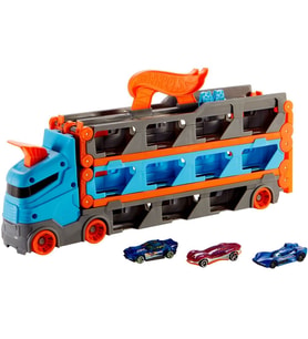 Hot Wheels Sürat Pistli Tır 180 cm Uzayan Katlanabilir Yarış Pistli, İkili Fırlatıcılı ve 22 Araç Ka