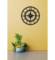 Pusula Temalı Duvar Saati Ahşap Pusula Duvar Saati 40 cm x 40 cm (Siyah)