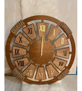 Kişiye Özel Halatlı Dekoratif Ahşap Duvar Saati 40 cm