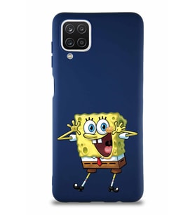 Samsung Galaxy A12 Soft Premier Kapak Sünger Bob Tasarımlı Silikon Kılıf - Lacivert (Şeffaf)
