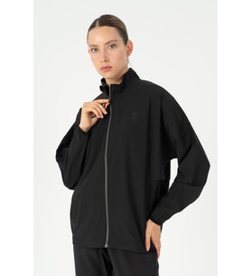 Maraton Comfort Kadın Dik Yaka Siyah Tracktop