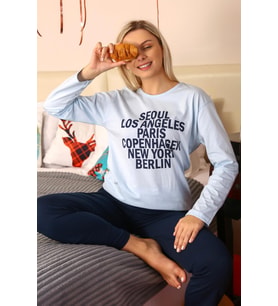 Akbeniz Kadın Uzun Kol Penye Pijama Takım 4174