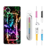 Huawei Nova Y70 Y90 Nova 9 SE  Kılıf Kablo Koruma Spiral Silikon Butterfly Neon 1684