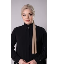 Bej Pratik Hazır Geçmeli Tesettür Bone Sandy Kumaş Atkılı  2204_12