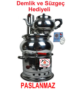 Odunlu Çay Semaveri Kömürlü Çay Semaveri Odunlu Kömürlü Semaver 5 Litre-Demlik 1 Litre