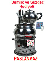 Odunlu Çay Semaveri Kömürlü Çay Semaveri Odunlu Kömürlü Semaver 5 Litre-Demlik 1 Litre