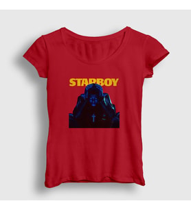 Presmono Kadın Kırmızı Starboy Cover The Weeknd T-Shirt 159551tt (Kırmızı)