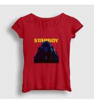 Presmono Kadın Kırmızı Starboy Cover The Weeknd T-Shirt 159551tt (Kırmızı)