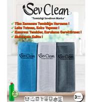 SevClean 3'lü 40x60 cm Mikrofiber Temizlik Bezi Cam, Ayna, Dolap, Banyo, Ocak, Seramik, Ahşap Yüzeyler Temizlik Bezi
