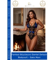 Dantel Detaylı Lame Şık Bayan Gecelik Siyah Saks Mavi Fantezi Bodysuit