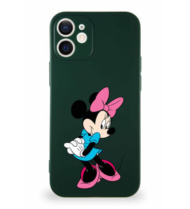 Apple iPhone 12 Soft Premier Kapak Minnie Mouse-F Tasarımlı Silikon Kılıf - Yeşil (Şeffaf)