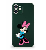 Apple iPhone 12 Soft Premier Kapak Minnie Mouse-F Tasarımlı Silikon Kılıf - Yeşil (Şeffaf)