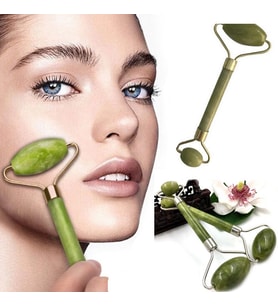 Yeşim Taşı 2li Jade Roller Yüz Masaj Aleti Roller Yeşim Taşı Gua Sha 2 Başlıklı Masaj Aleti