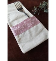 6 Adet Soft Pembe Şeritli Keten Kaşıklık Servis Sunum