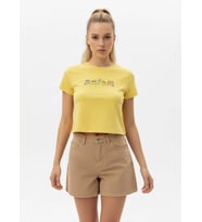26025 %100 Pamuk Desenli Crop Boy Bisiklet Yaka Örme Bluz (Sarı)