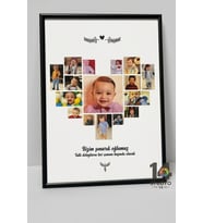 Stüdyo 14 Kişiye Özel 16 Fotoğraf ve Mesaj Alanlı Kalp Kolaj Bebek - Çocuk Tablosu - Hoşgeldin Bebek Tablosu - Bebek Hatırası- Çoçuk Hatırası