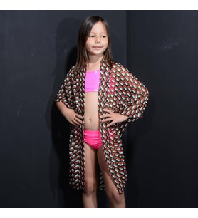 PAREDORA Siyah Nostaljik Desenli Çocuk Kimono Pareo