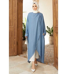 6394-Tensel Standart Salaş Tunik Mavi