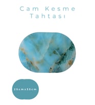 Cam Kesme Tahtası* Mutfak Tahtası Oval 25x35cm Mermer Turkuaz Altın Görünümlü