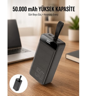 Hızlı Taşınabilir 50.000 Mah Powerbank Led Ekran Android Ve İos Uyumlu Yeni Nesil