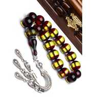 Erkek Maskot Boy 13.5mm Bordo Yeşil Sürmeli Kokulu Toz Kehribar Tesbih (Çok Renkli)