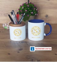 Gold Baş Harf Kalemlik, Kupa Bardak T Kişiye Özel Hediye (Model 6)