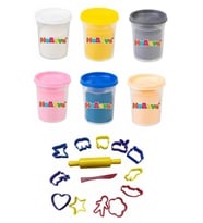 6 Adet Oyun Hamuru + Oyun Hamuru İçin Merdane Ve Kalıp Seti Play Dough (Renksiz)