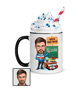 Erkek Müzik Öğretmenine Hediye Karikatürlü Siyah Kupa Bardak