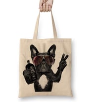 Bulldog Pug Köpek Bez Çanta Uzun Saplı