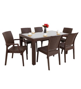 Mandella Elit Rattan 90x150 2 Elit Koltuk 4 Elit Sandalye Camlı Masa Takımı Kahv