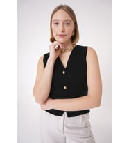 Chuba Kadın Gold Düğmeli Dokulu Regular Fit Triko Yelek Siyah 25W3001