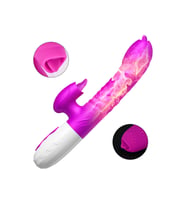 ŞarjlıIsıtmalı İleri Geri Dil Hareketli G-Spot ve Klitoris Uyarıcı 2 1 Yapay Penis Rabbit Vibratör