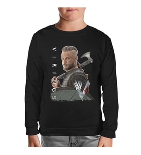 Vikings - Ragnar Axe Siyah Çocuk Sweatshirt
