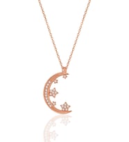 Gümüş rose zirkon taşlı yeni ay ve yıldızlar kolye SGTL11977ROSE
