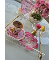 2 Adet Pembe Gül Nakışlı Sunum ve Kokteyl Peçetesi 14x13cm