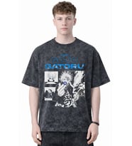 Satoru Gojo Jujutsu Kaisen Anime Baskılı Unisex Oversize Eskitme Yıkamalı Tişört