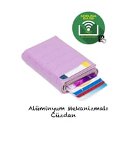 Lila Timsah Desenli Mekanizmalı Otomatik Kızaklı Kartlık Cüzdan Kroko Kartlık