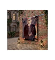Takım Elbiseli Eli Cebinde Atatürk poster Bayrak Raşel Kumaş 100x150 cm ATA29