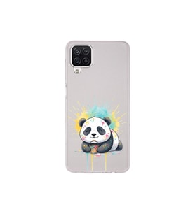 Samsung Galaxy A12 ile Uyumlu Splash Panda Tasarımlı Şeffaf Silikon Kılıf