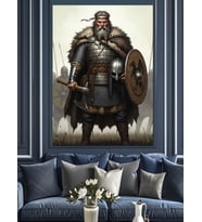 Baltalı Viking Savaşçısı Çizimi Dekoratif Kanvas - Mdf Ahşap Tablo