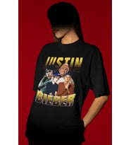 Tasarım Justin Bieber Şarkıcı Baskılı Unisex Oversize Tişört