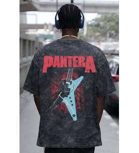 Tasarım Pantera Rock Metal Müzik Grubu Sırt Baskılı Unisex Oversize Eskitme Yıkamalı Tişört