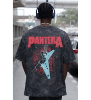Tasarım Pantera Rock Metal Müzik Grubu Sırt Baskılı Unisex Oversize Eskitme Yıkamalı Tişört