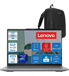 Lenovo Ideapad Pro 5 Intel Ultra 5 125H 16GB 1tb SSD Arc Graphi 14" 2.8k (2880X1800) OLED 400NITS 120hz Windows 11 Pro Taşınabilir Bilgisayar 83D2005ATRP02 + Zettaçanta