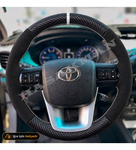 Toyota Hilux Dikme Direksiyon Kılıfı Alcantara Süet Mat Karbon Beyaz Yüzük ve Dikiş Comfort-Elegant-Adventure 2011-2015