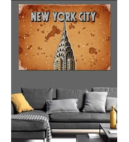 New York Binaları Soyut Çizim Dekoratif Kanvas - Mdf Ahşap Tablo